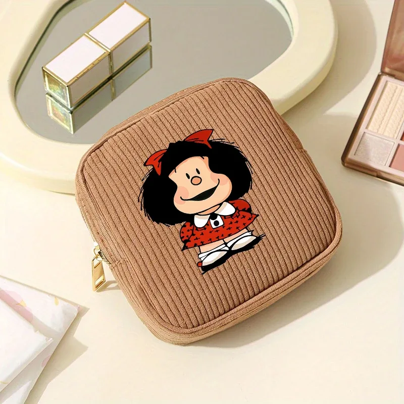 mini trousse de maquillage en velours côtelé mafalda pour femme - et cosmétique compact adapté aux voyages, trousse de toilette miniature adaptée à un usage quotidien