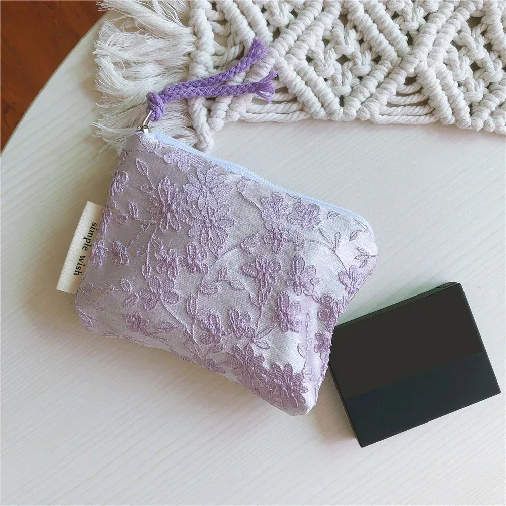 petit sac de maquillage cosmétique, mini sacs de rangement floraux en coton pour femmes, étui de maquillage pour rouge à lèvres, petit porte-monnaie pour enfants, pochette pour pièces de monnaie