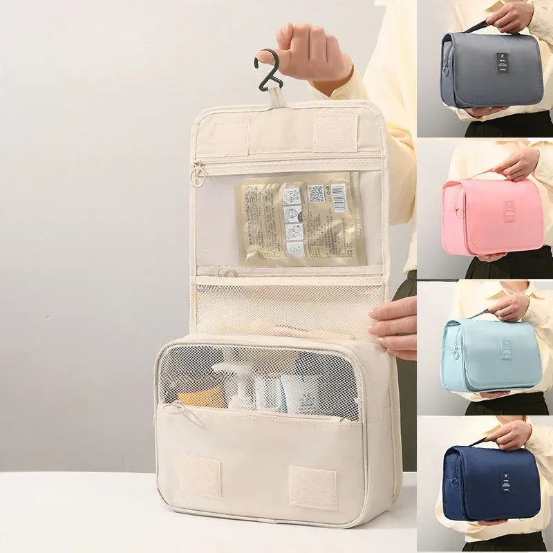 sac de toilette portable à crochet, multifonctionnel, imperméable, résistant à l'usure, rangement multicouche, grande capacité, trousse de maquillage