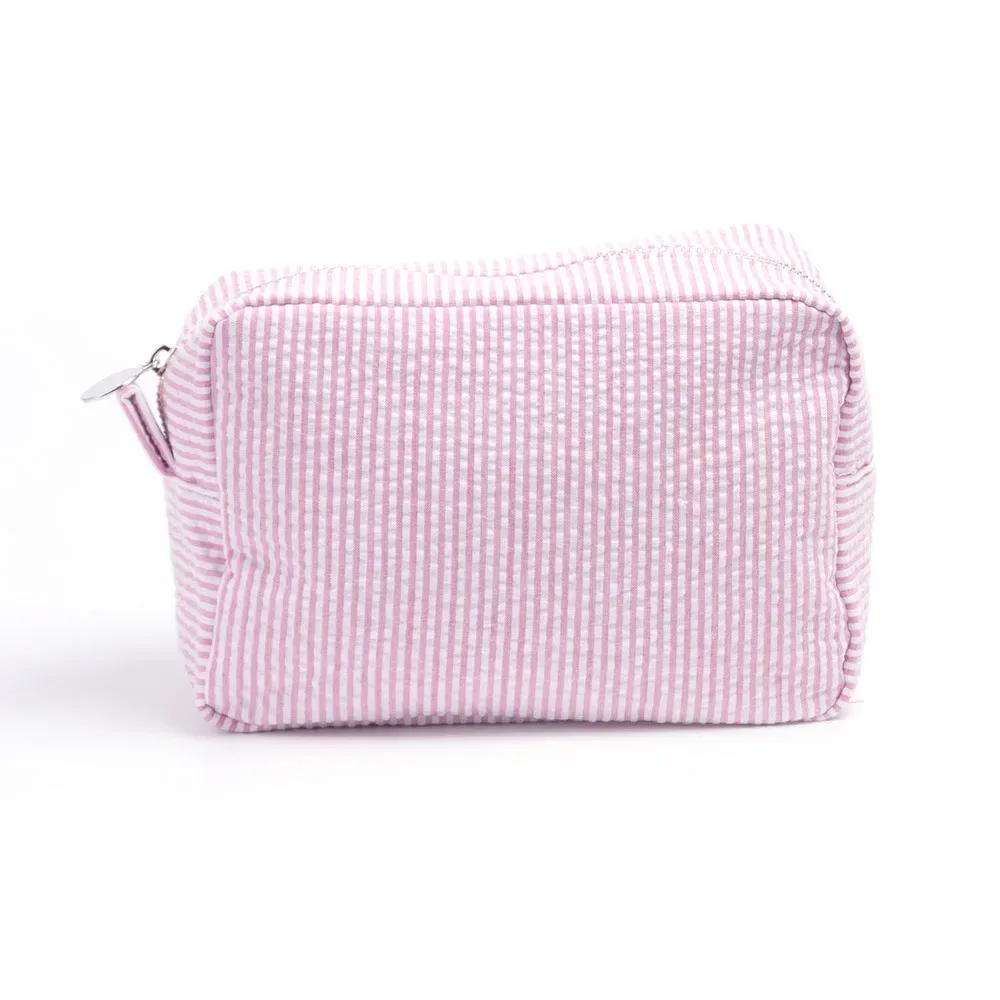 seersucker – sacs à cosmétiques à volants, sacs de rangement à rayures roses/violettes pour femmes, sac de voyage avec fermeture éclair, trousse de maquillage