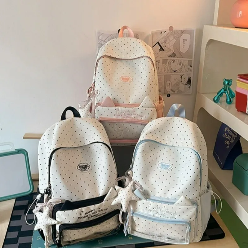 sac à dos mignon à pois avec oreilles de chat, style preppy, en nylon léger, pour filles du collège et du lycée, sac ita décontracté