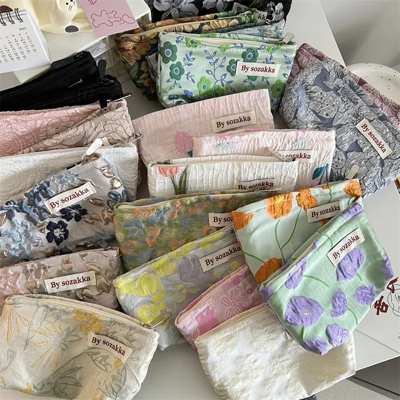 sac de rangement de cosmétiques de voyage à fleurs, mode coréenne, portefeuille kawaii pour femmes, kits de maquillage, sacs à main, trousse à crayons pour téléphone, pochette de rangement