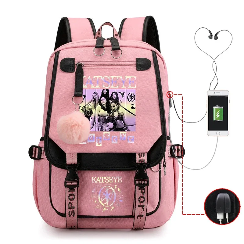 sac à dos harajuku imprimé kpop katseye tendance, sac d'école pour fille, sacoche pour ordinateur portable, sac de voyage pour femme et homme, sac à dos quotidien