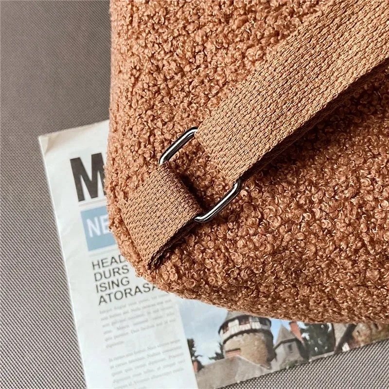 sac à dos en polaire avec oreilles d'ours pour enfants, 1 pièce, petit sac à dos décontracté en laine d'agneau pour filles, cartable pour voyage et shopping