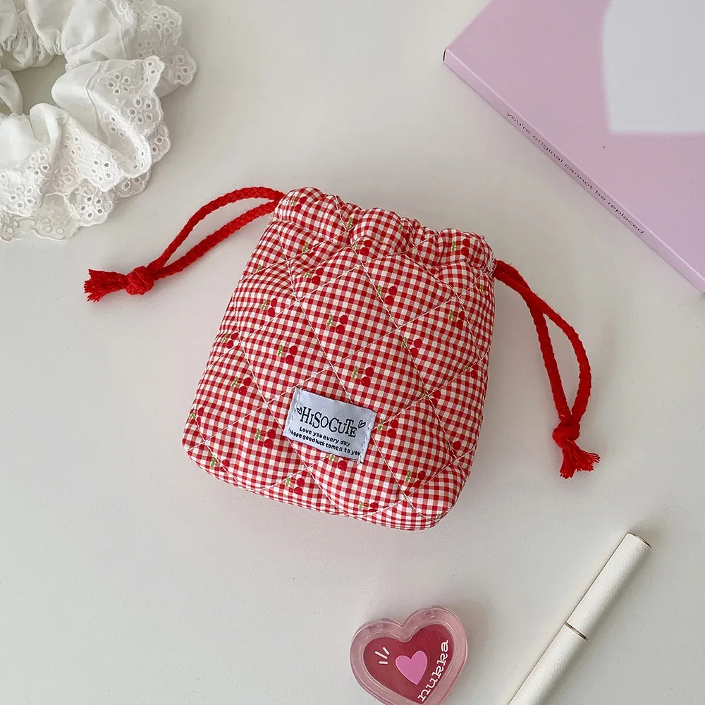 1 pièce trousse de maquillage et de toilette portable de voyage à cordon de serrage, motif cerises mignonnes