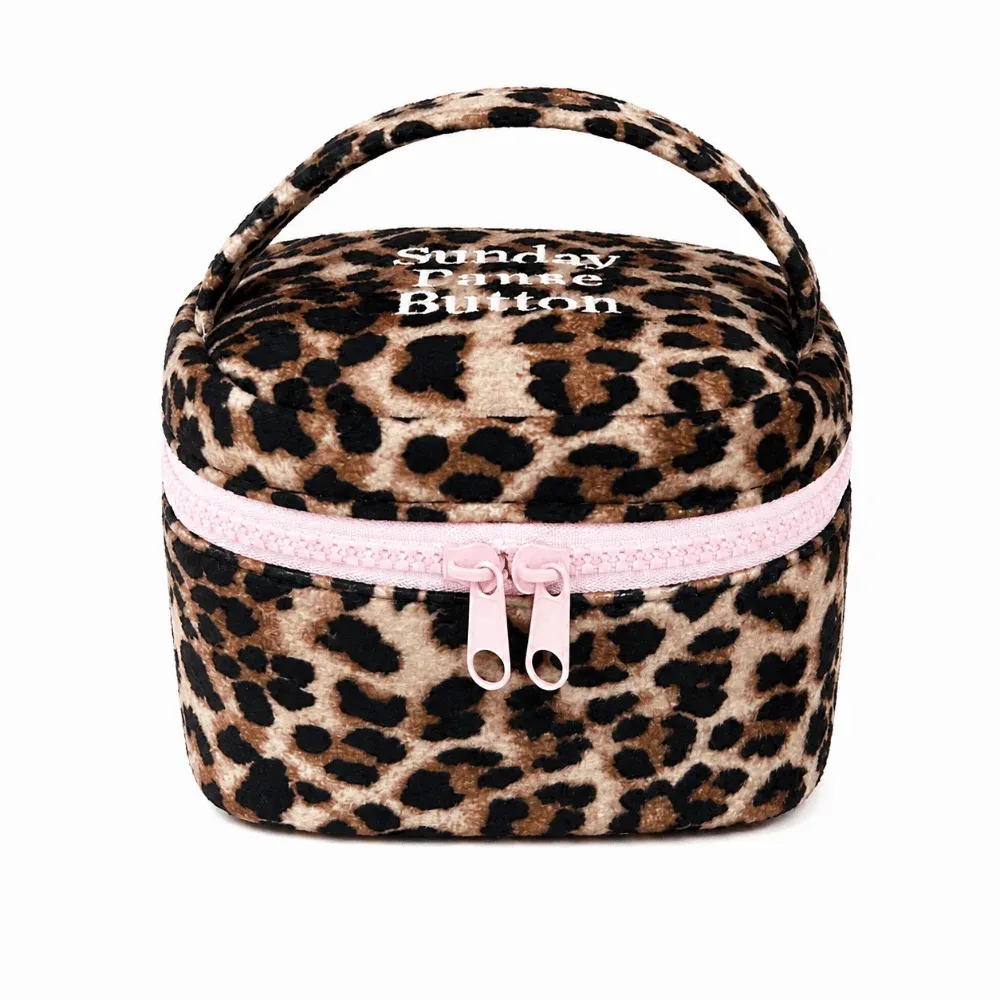 boîte de rangement carrée multifonctionnelle à imprimé léopard, avec fermeture éclair, petite pochette cosmétique, étui de rangement pour la maison et les voyages