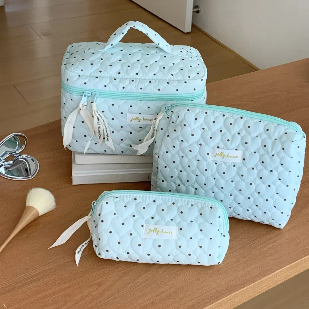 sac à cosmétiques à pois pour femmes, sac à main de voyage, organisateur de maquillage, sac de rangement de grande capacité, trousse de toilette, étui de maquillage, mode coréenne