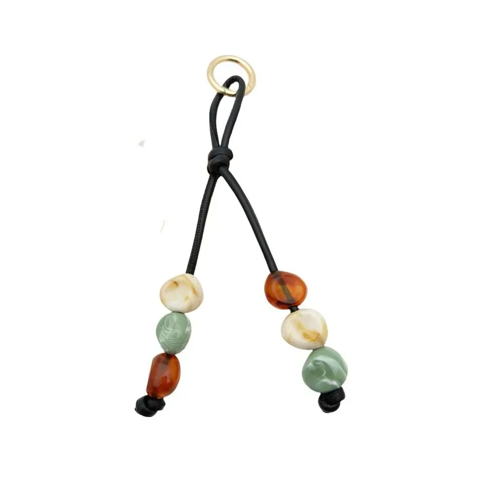 porte-clés en résine perlée, breloque de sac en cuir pu à perles plates, pendentif décoratif pour sac, porte-clés en cuir pu tressé pour valises