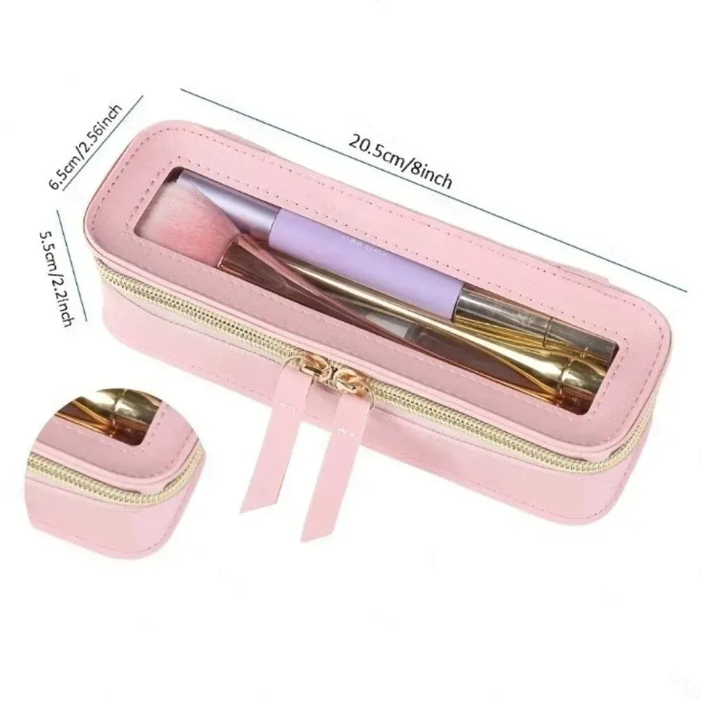 boîte à pinceaux de maquillage en cuir pu, sac à cosmétiques transparent et étanche, pochette de rangement à fermeture éclair de grande capacité, accessoires de voyage