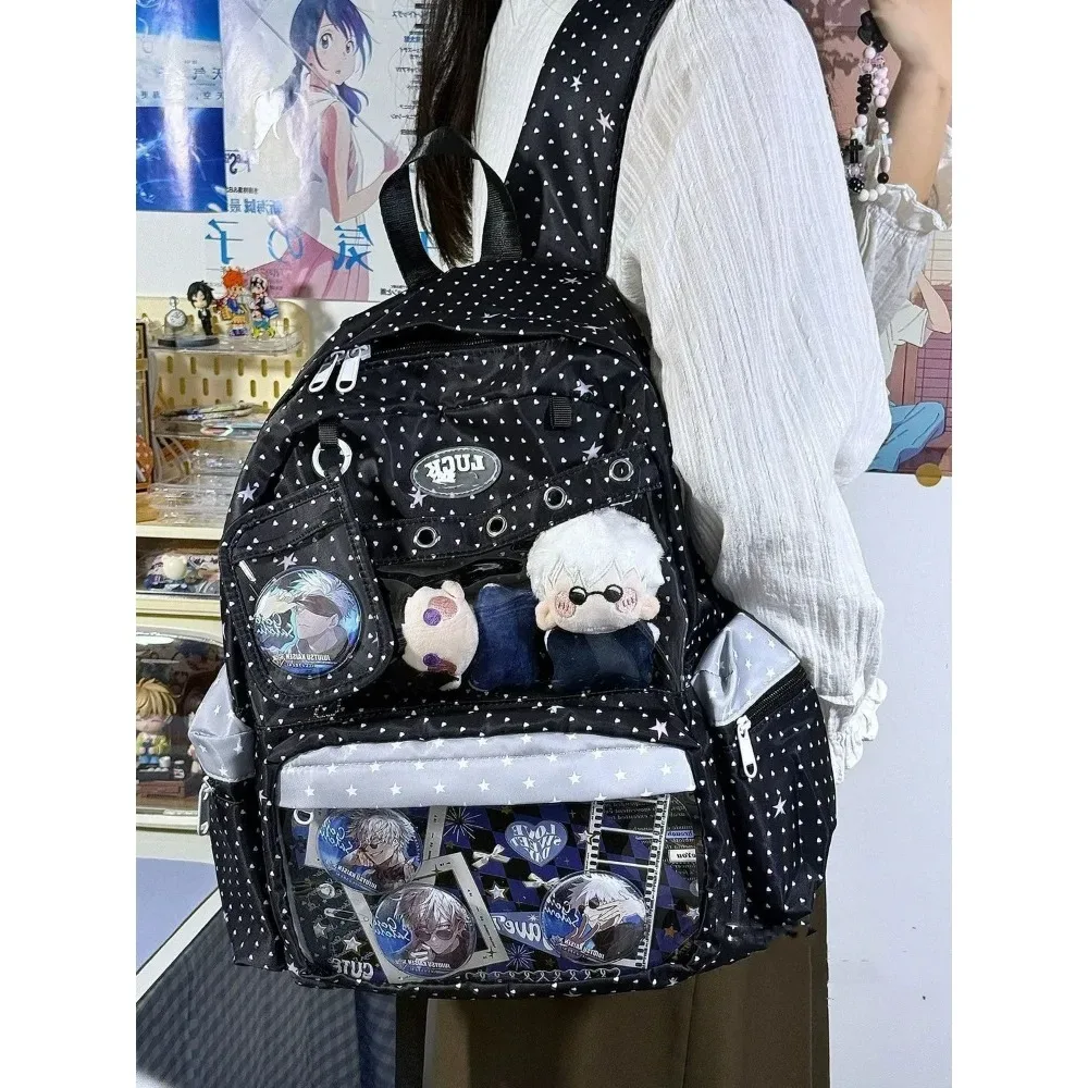 sac à dos harajuku y2k polyvalent grande capacité pour le quotidien, sac mignon à pois pour poupées, sac ulzzang ita pour exposition de bandes dessinées