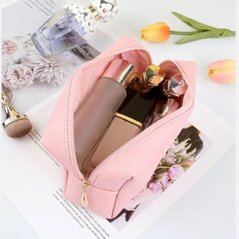 sac à cosmétiques de voyage en cuir pu pour femmes et filles, sac de maquillage, trousse de toilette, sac à main de rangement, poudres de maquillage