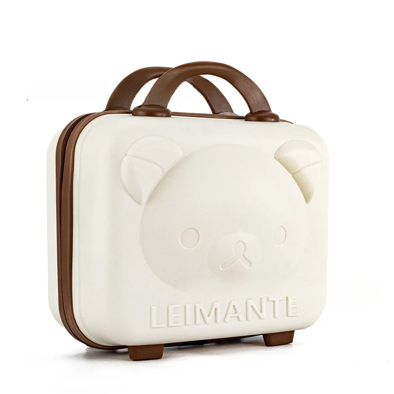 trousse de maquillage tête d'ours, boîte à mot de passe pp, valise de 14 pouces, bagage de dessin animé, cadeau de compagnon de mariage, rangement portable, étui de voyage