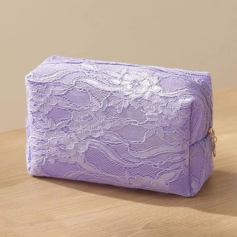 trousse de maquillage imprimée en maille de dentelle, trousse de toilette multifonctionnelle portable de grande capacité, sac de rangement de voyage mignon, accessoires cosmétiques