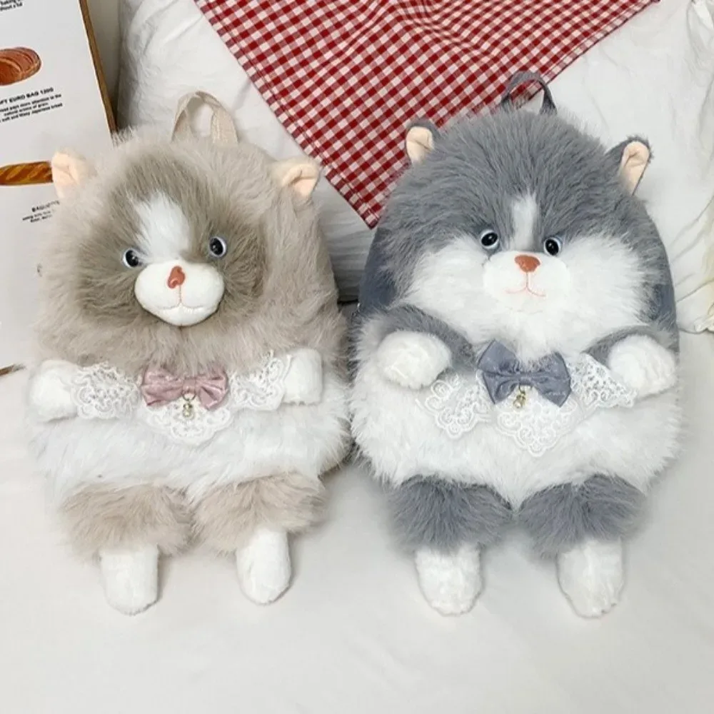 sac à dos mignon, doux et moelleux en forme de chat, grande capacité, sac à dos 3d, doublure en polyester, sac à bandoulière réaliste, idéal pour les voyages.