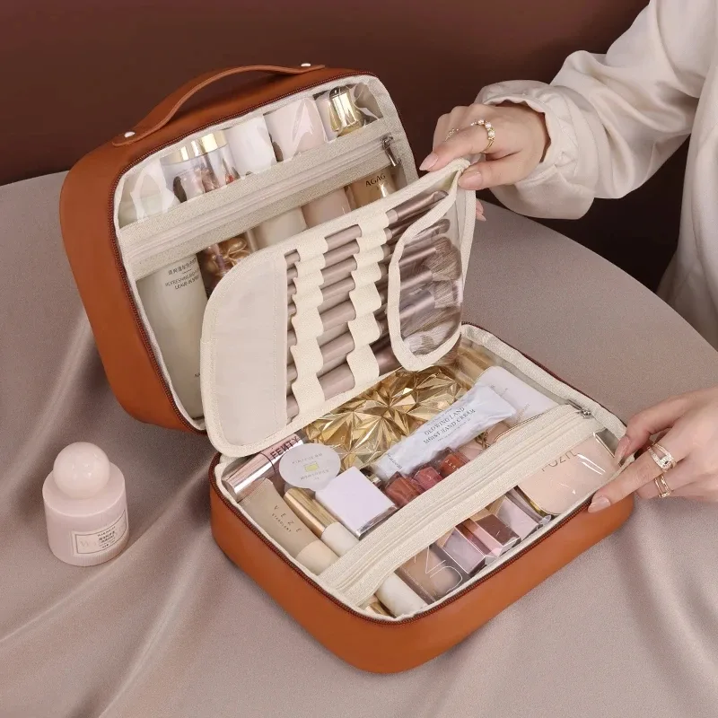grande trousse de toilette en pu pour femmes, sac de maquillage et de soins de la peau, organisateur de cosmétiques de luxe