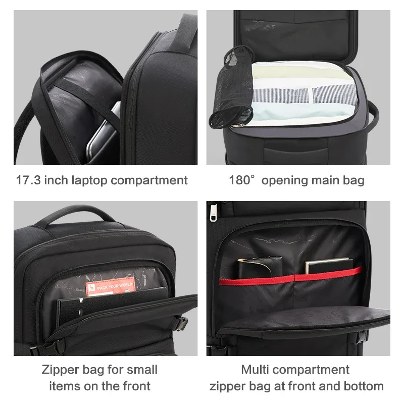 sac à dos pour ordinateur portable oiwas de grande capacité, extensible, avec port de chargement usb, 17,3 pouces, étanche, sac de voyage d'affaires pour hommes et femmes