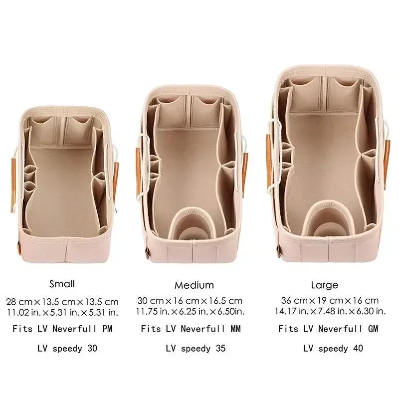 sac intérieur pour lv neverfull, sac à insérer en feutre, sac à main de maquillage, organisateur, sac à main de voyage, sacs à cosmétiques portables à fermeture éclair, fourre-tout de rangement
