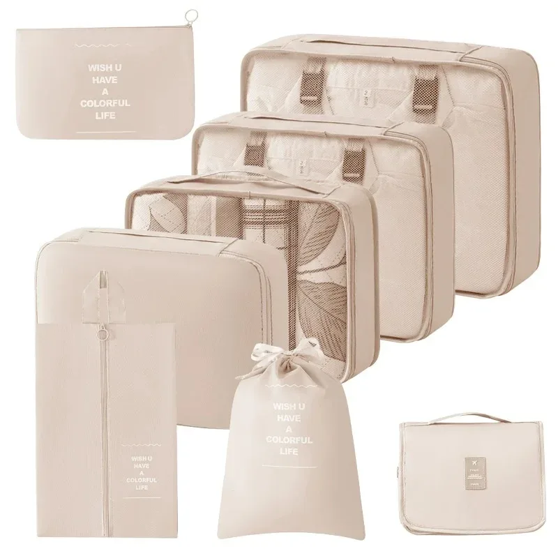 ensemble de 8 organiseurs de voyage, cubes de rangement pliables portables pour valises, pour vêtements, chaussures, pochettes de rangement, sacs de rangement pour bagages