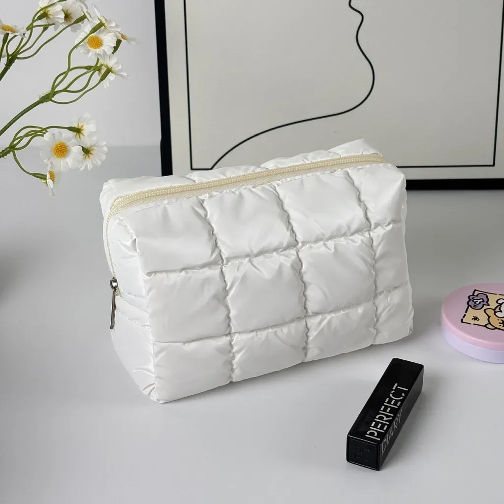 trousse de maquillage matelassée en coton doux et mignon, grande trousse de toilette à fermeture éclair, organiseur de cosmétiques rembourré pour femmes