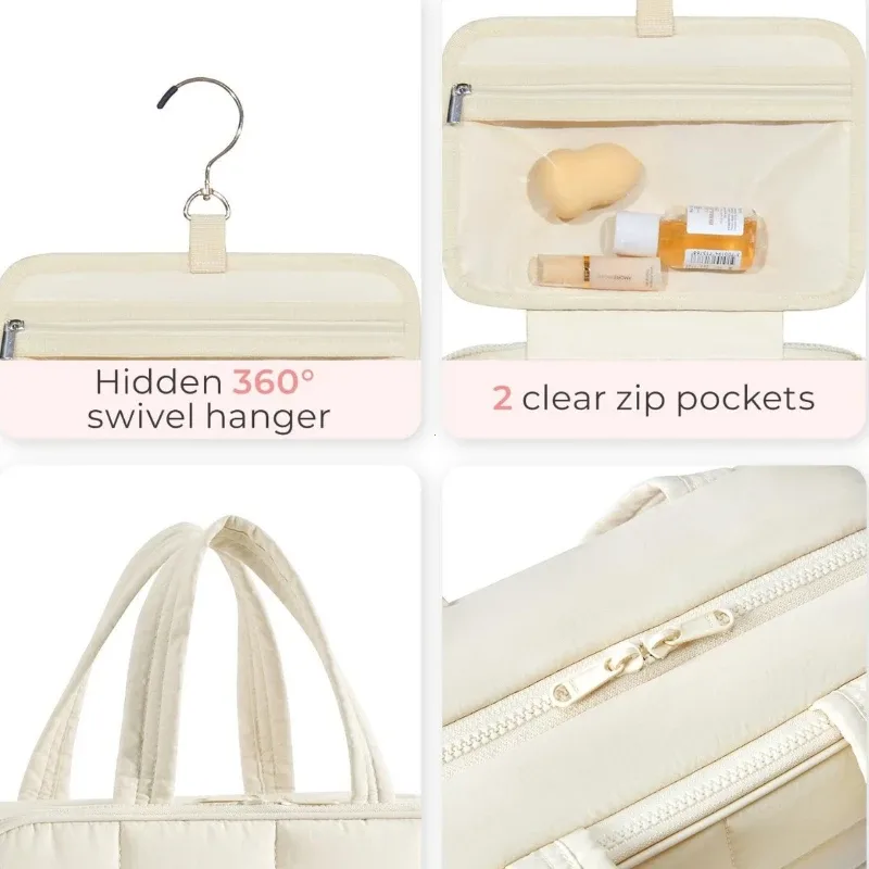 trousse de maquillage pliable à carreaux pour femmes, organisateur de voyage suspendu, trousse de toilette et de cosmétiques, pochette de beauté étanche, rangement de salle de bain