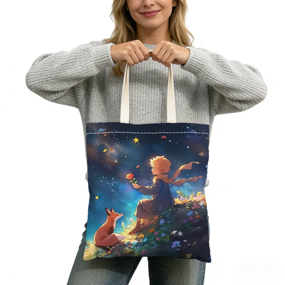 sac fourre-tout imprimé double face sans fermeture éclair, star boy cute fox cosmic rose, 40x45 cm, sac à bandoulière pour usage quotidien, shopping, apprentissage, extérieur