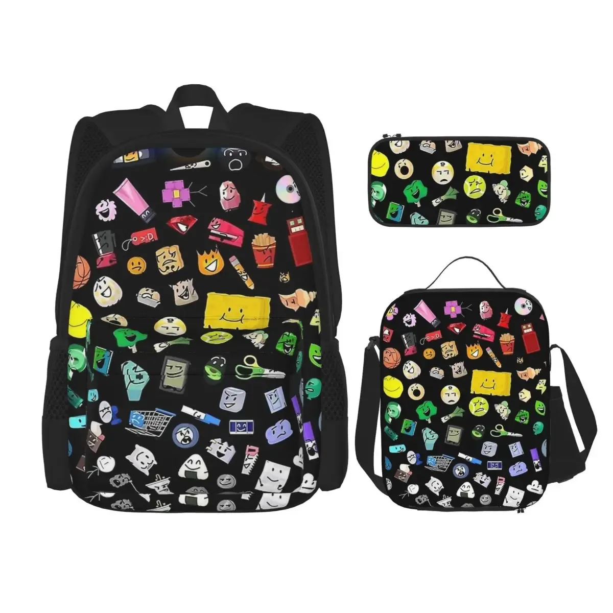 bfdi bfb et tpot bataille pour dream island dessin animé 3pecs/ensemble sac à dos pour adolescent ordinateur portable sac à bandoulière sac à déjeuner trousse à crayons