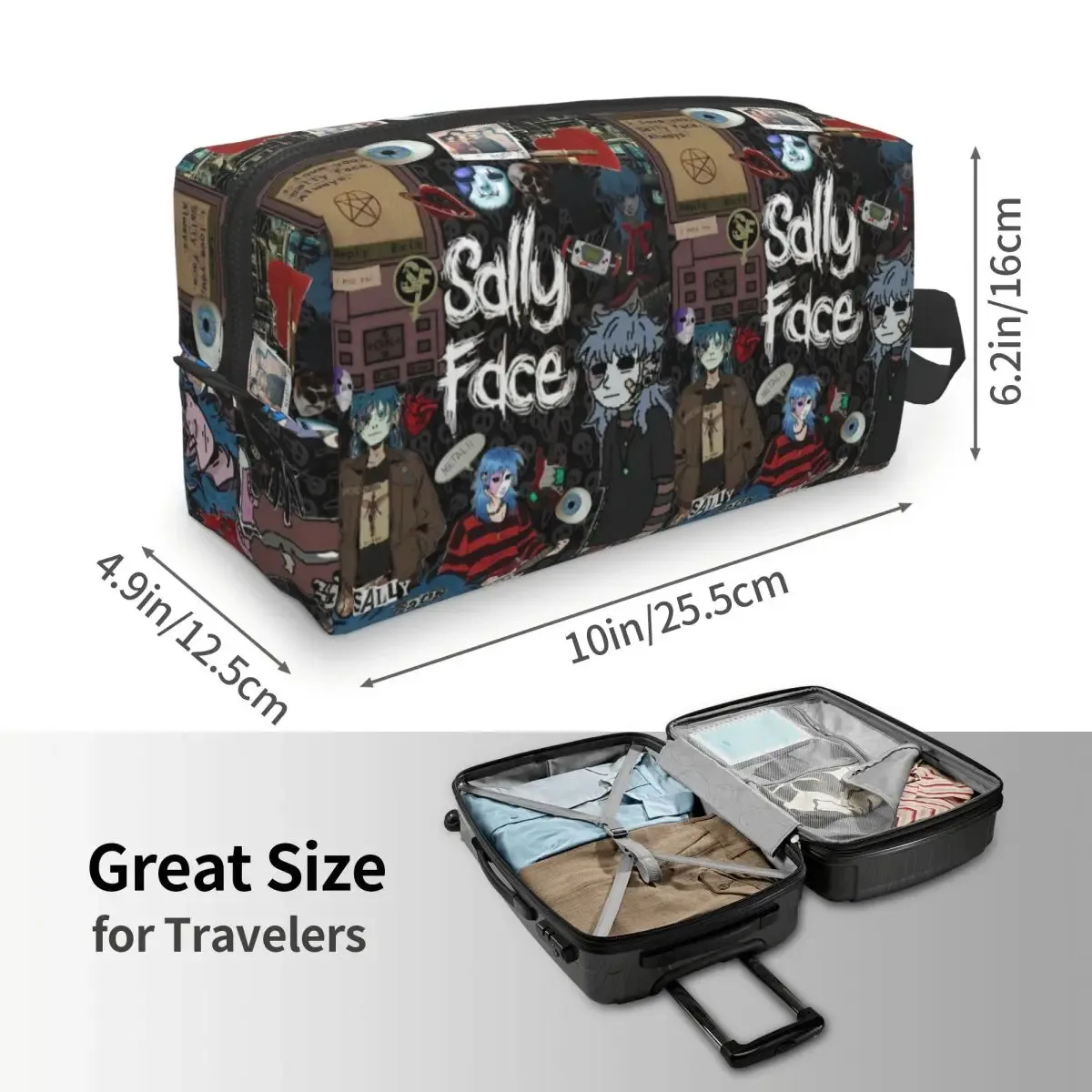 trousse de maquillage sally face game anime sf, organiseur de cosmétiques, trousse de toilette, trousse de beauté pour femme, trousse de voyage, trousse à crayons