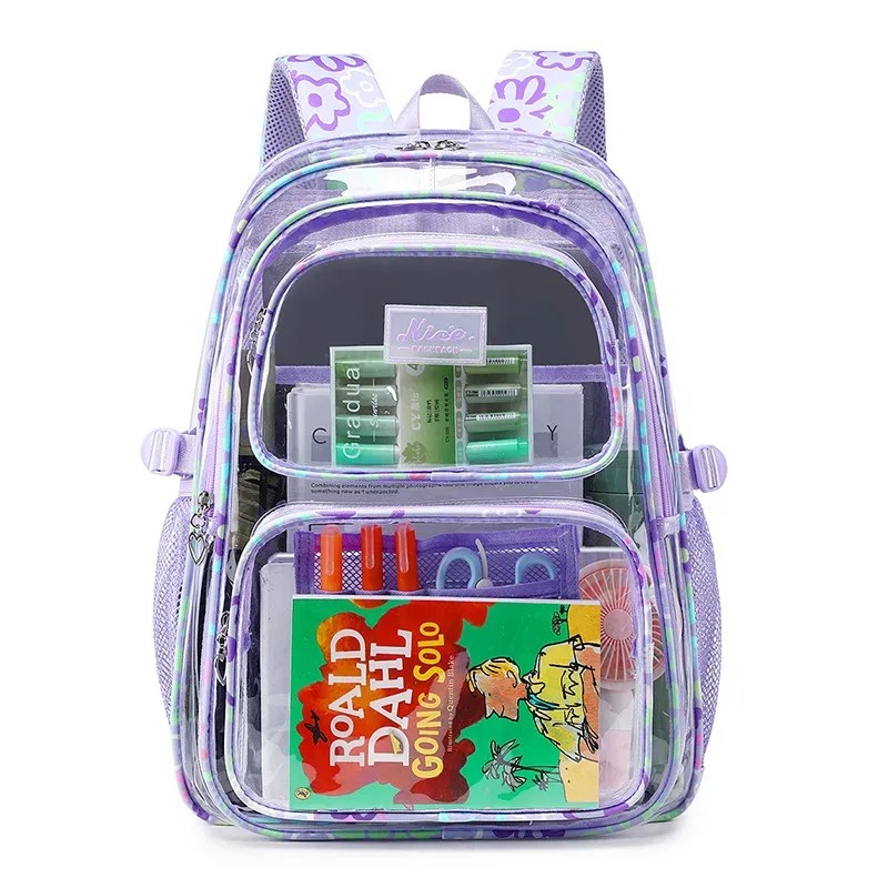 sac à dos transparent en pvc pour adolescentes, sacs d'école pour étudiantes, sac à dos de sport décontracté, grande capacité, imperméable, sac à dos de voyage pour la plage