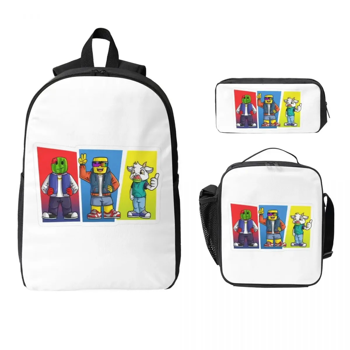 sac à dos sunny and melon pour garçons et filles, sac d'école, sac à bandoulière pour ordinateur portable, 3 pièces, sac à déjeuner isotherme, trousse à crayons