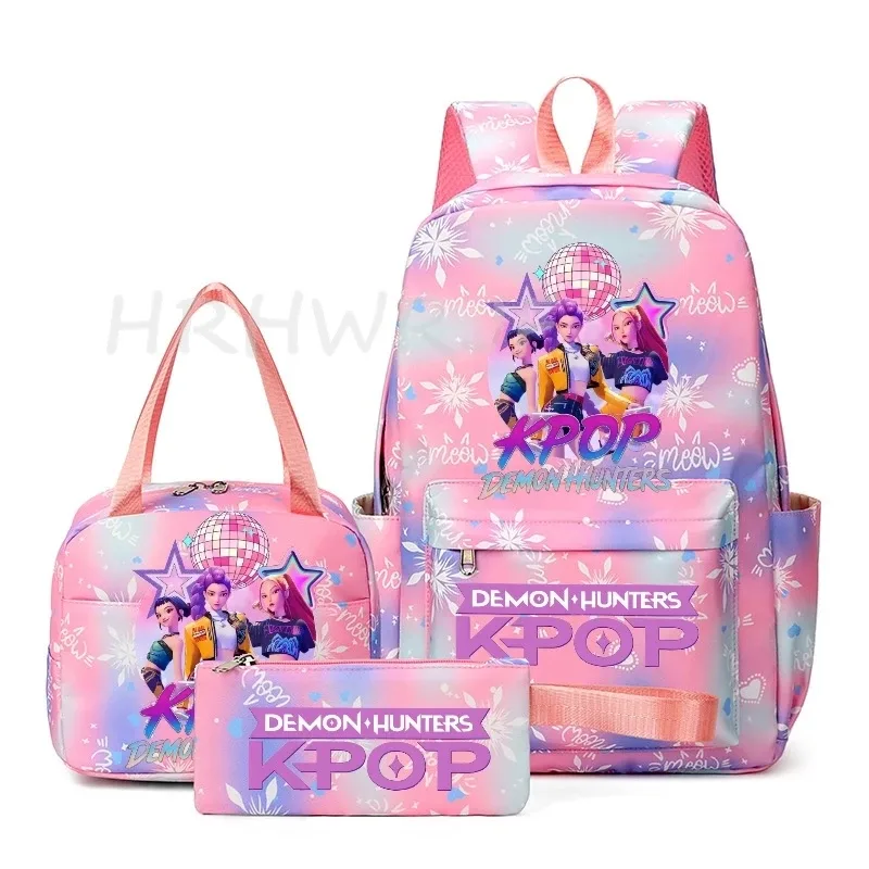 sac à dos kpop demon hunter avec imprimé neige, cartable pour adolescents avec sac à bandoulière pour usage quotidien, sacs de voyage décontractés pour filles, 3 pièces