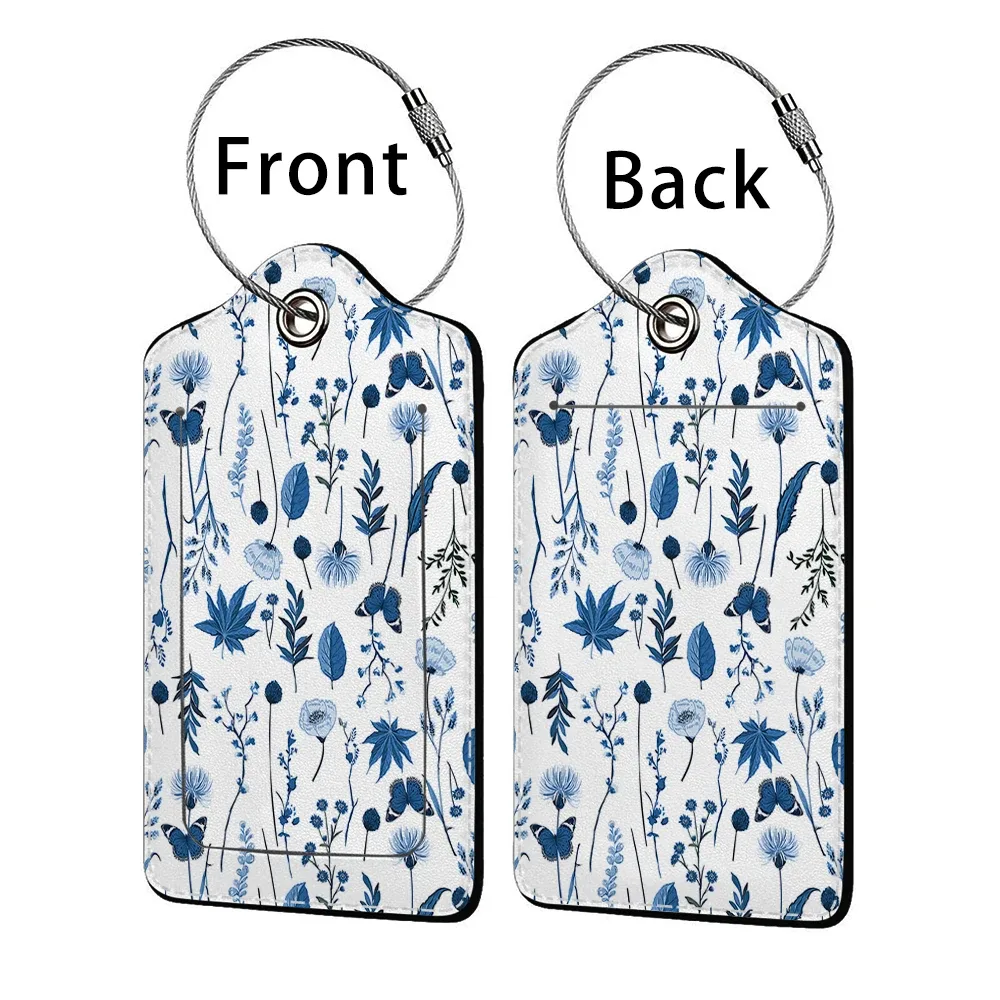étiquette de bagage d'affaires en cuir imprimé de belles fleurs, étiquette d'adresse de valise, étui d'embarquement de bagages, clip d'adresse d'identification de nom
