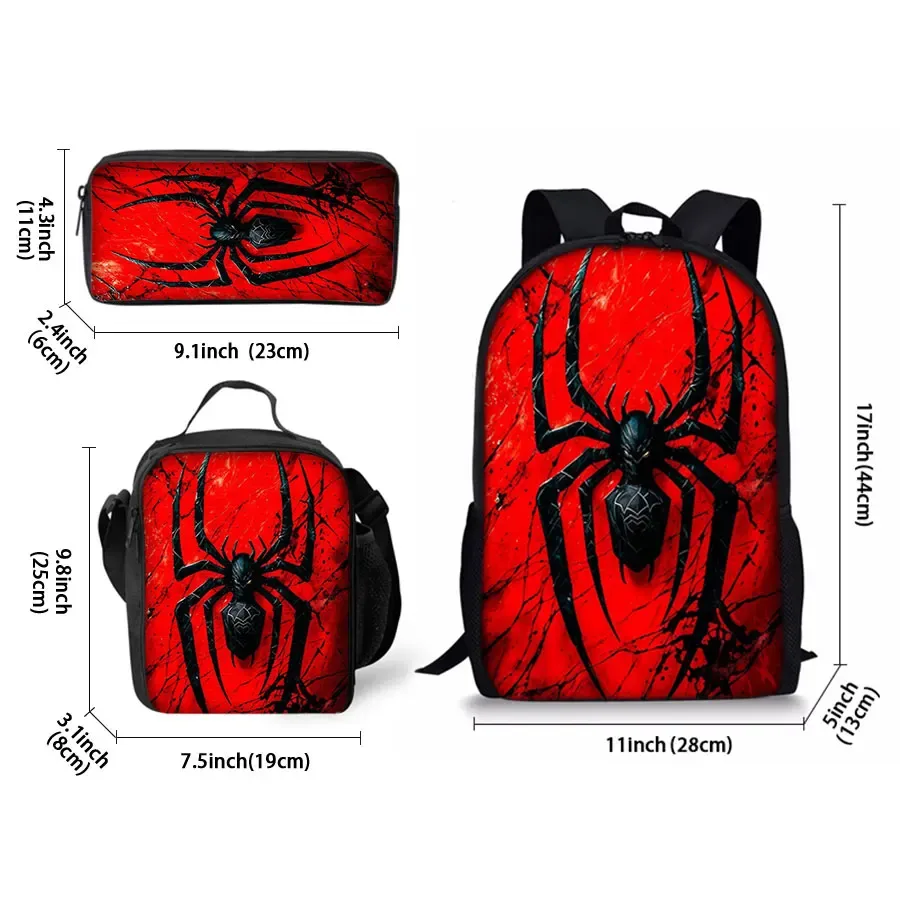 Nouvel ensemble de sacs à dos trois pièces à motif araignée pour garçons et filles – Meilleurs cadeaux – Sac à dos scolaire 2D plat dessin animé pour enfants
