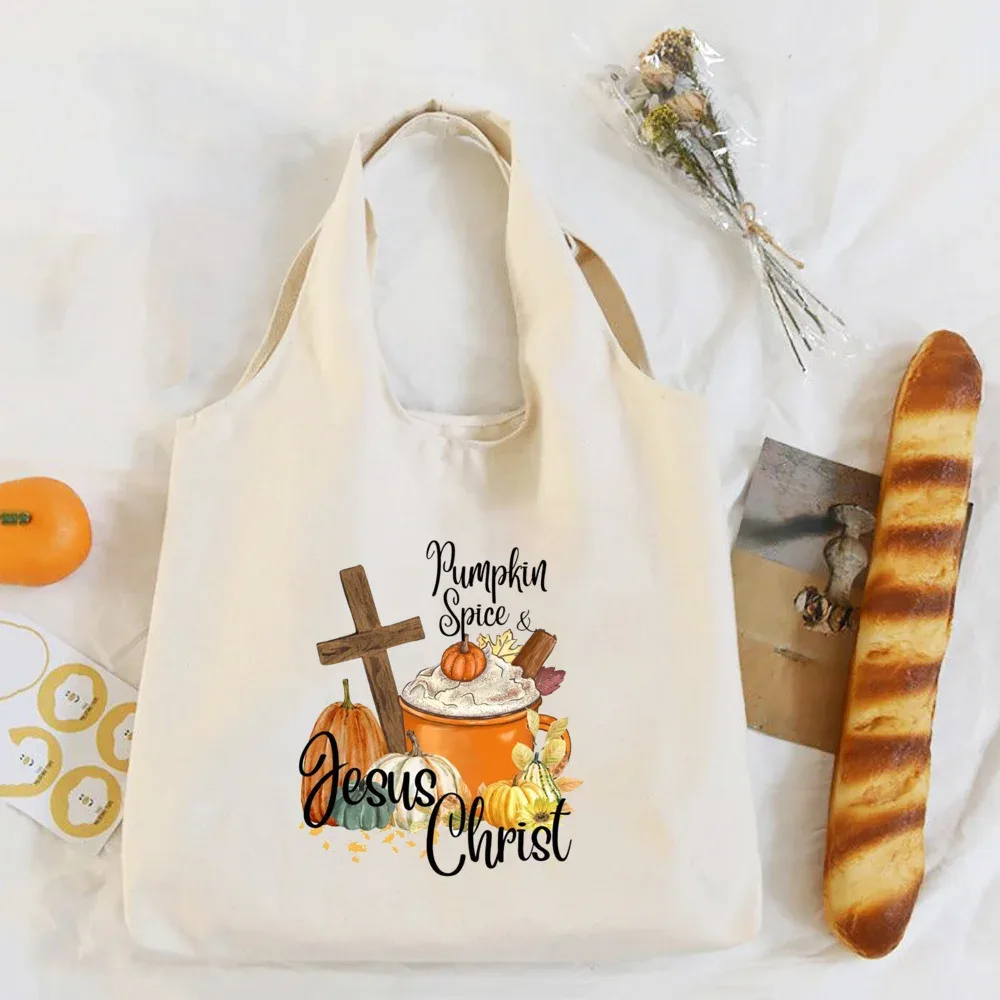 sac à bandoulière imprimé pumpkin spice & jesus christ, automne, thanksgiving, halloween, sacs en toile, sac à main fourre-tout festif, cadeau pour elle
