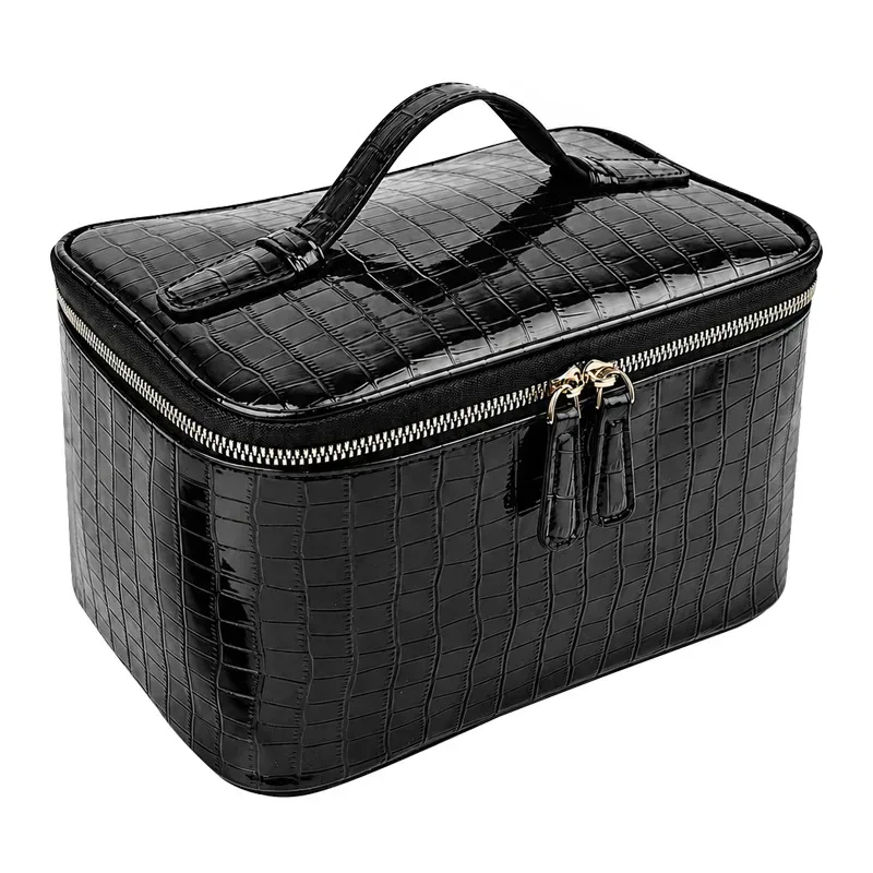trousse de maquillage en cuir pu pour femme, grande capacité, boîte de voyage portable, organisateur de toilette à fermeture éclair, sac de rangement étanche