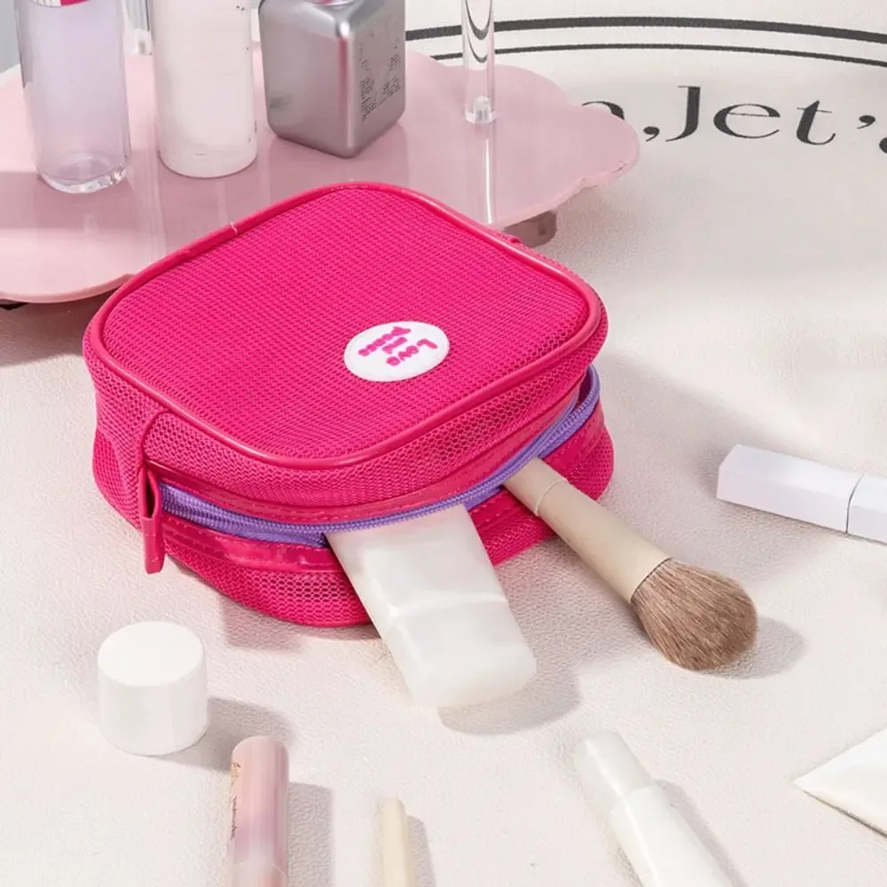 trousse de maquillage carrée portable en maille transparente avec fermeture éclair, sac cosmétique visible, trousse de toilette, porte-monnaie, sac de rangement pour articles de toilette, idéal pour les vacances