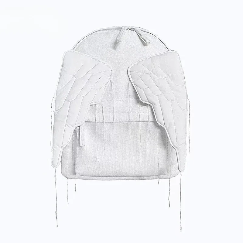 sac à dos à ailes style y2k pour femmes, sac en toile d'ange mignon japonais, pompon créatif, couleur unie, sac à bandoulière de grande capacité pour étudiantes