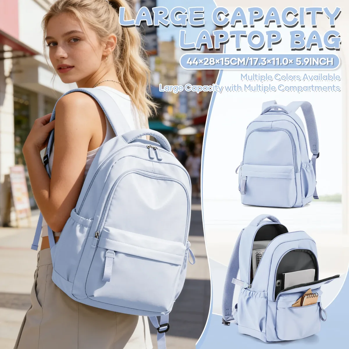 sac à dos scolaire pour adolescentes, sacs à livres décontractés imperméables, sac de jour de voyage léger, sac à dos universitaire basique pour ordinateur portable pour femme