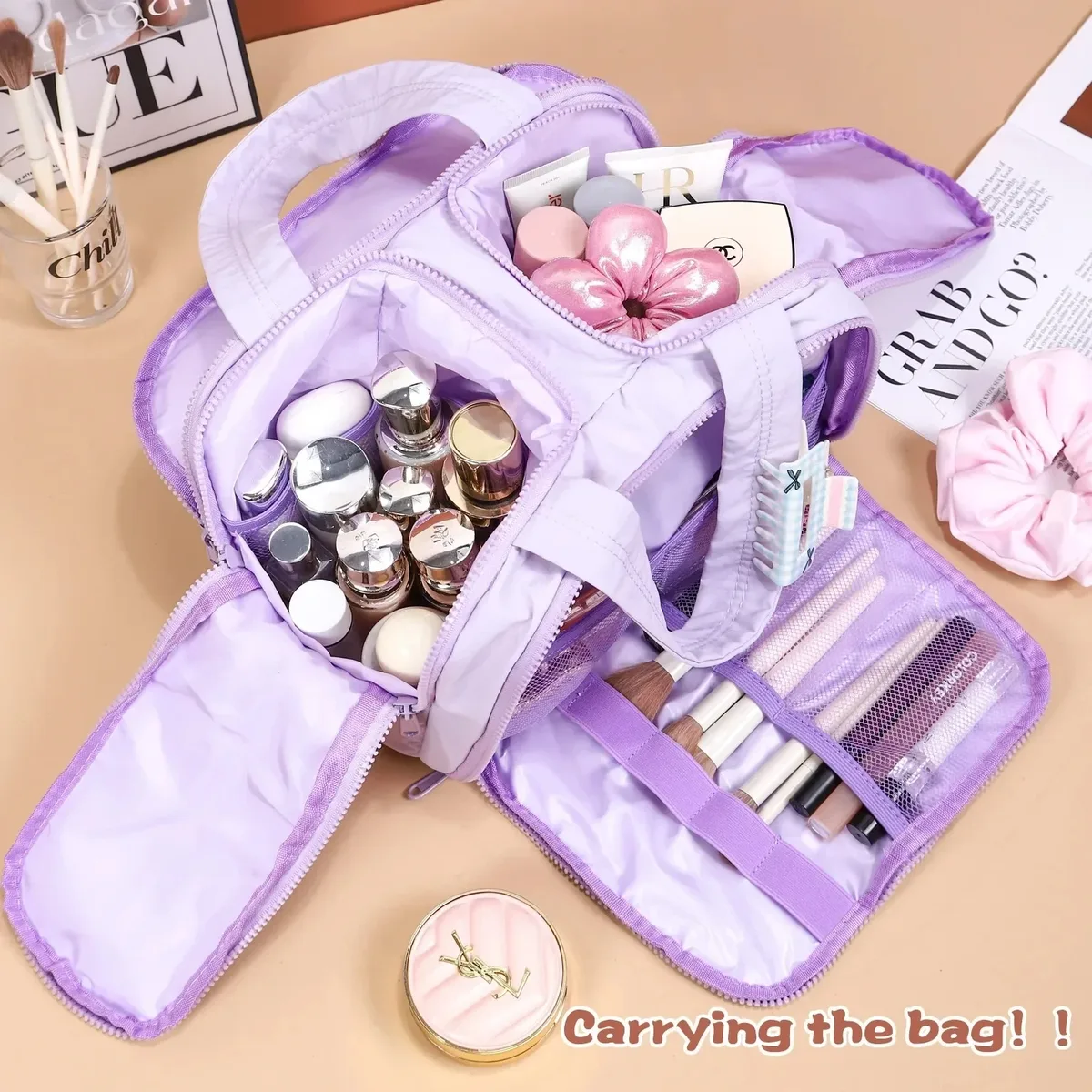 grande trousse de maquillage portable légère pour femme, sac de rangement polyvalent de voyage, organisateur à main, pochette cosmétique, trousse de toilette
