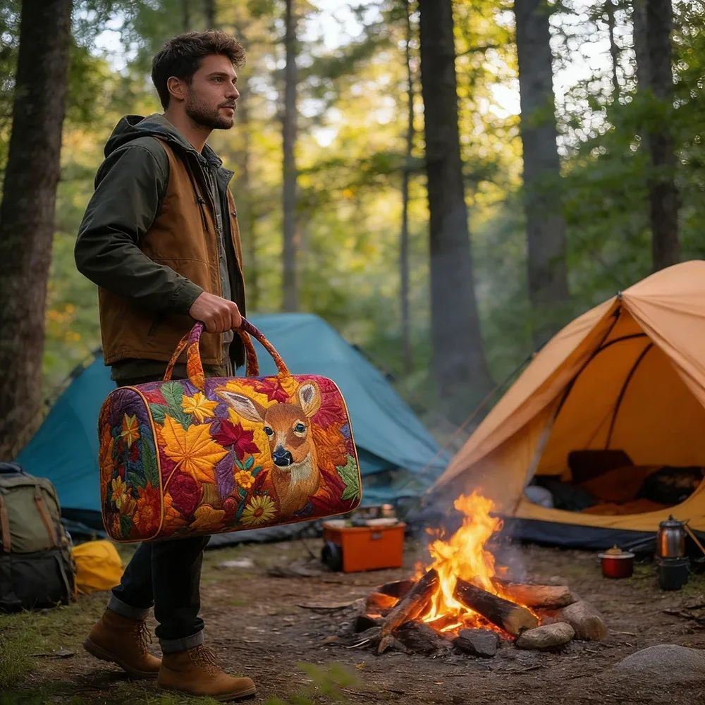 Sac de voyage matelassé 3D imprimé cerf de la forêt, sac polochon fourre-tout avec poignées supérieures, bagage vintage style cabine pour femmes et hommes, idéal pour la gym, le sport et les voyages, bagage à main