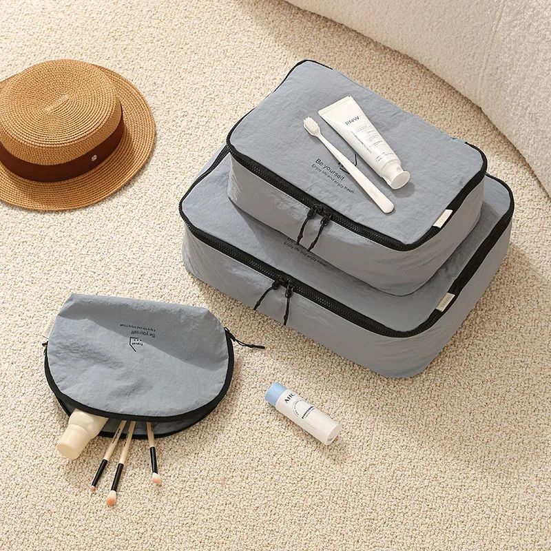 sac de rangement de voyage compressé en taslon, cinq pièces, sac de rangement pour sous-vêtements, sac de rangement portable, tri et sous-organisation de voyage.
