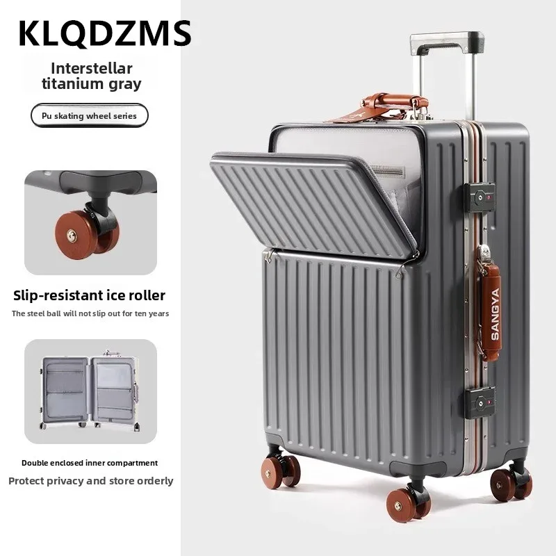 klqdzms valise ouverture avant boîte d'embarquement boîtier de chariot pour ordinateur portable 20 "24" 26 "28 pouces boîte de mot de passe de grande capacité avec bagage à roulettes
