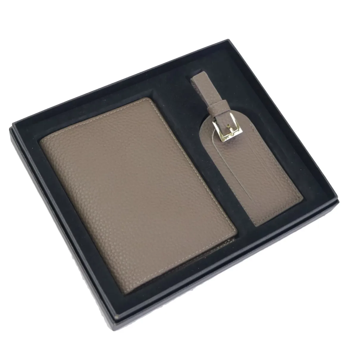 coffret cadeau en cuir de vache avec lettres initiales monogrammées, porte-passeport, étiquette de bagage, couverture de passeport, accessoires de voyage