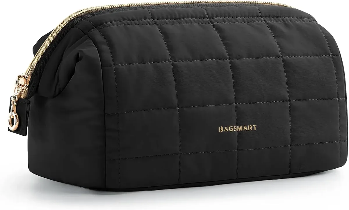 trousse de maquillage trousse de toilette de voyage sacs de maquillage rembourrés gonflés pochette large ouverte sac à main essentiels de voyage accessoires de toilette brosses