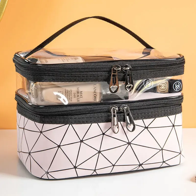 sac à cosmétiques imperméable en pvc pour femmes, sac à main portable de voyage en cuir pour articles de toilette, rangement, trousse de maquillage, sac à main transparent