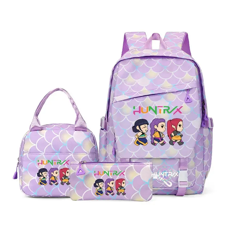 sacs à dos kpop demon hunters, 3 pièces, avec sacs à déjeuner, trousse à crayons, sacs à dos de voyage de grande capacité pour femmes et hommes, sacs d'école pour adolescents