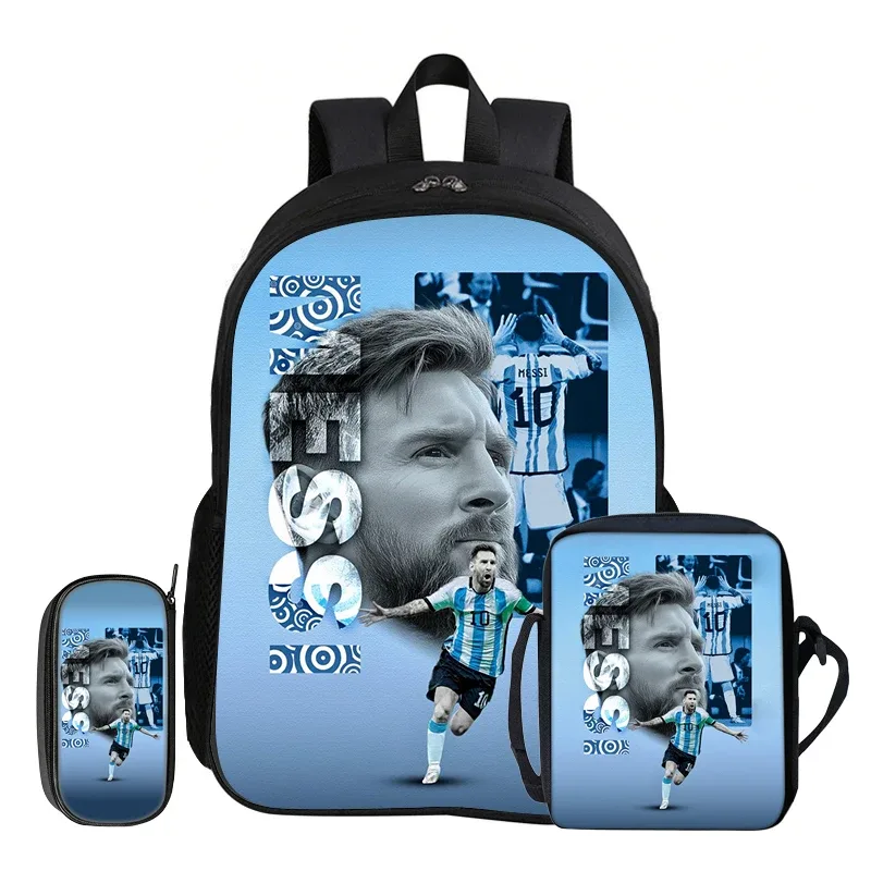 ensemble de 3 sacs à dos m-messi pour enfants, sac à dos d'école, sac à bandoulière de voyage, trousse à crayons, sac à dos de sport, sac à dos de football star, cadeau