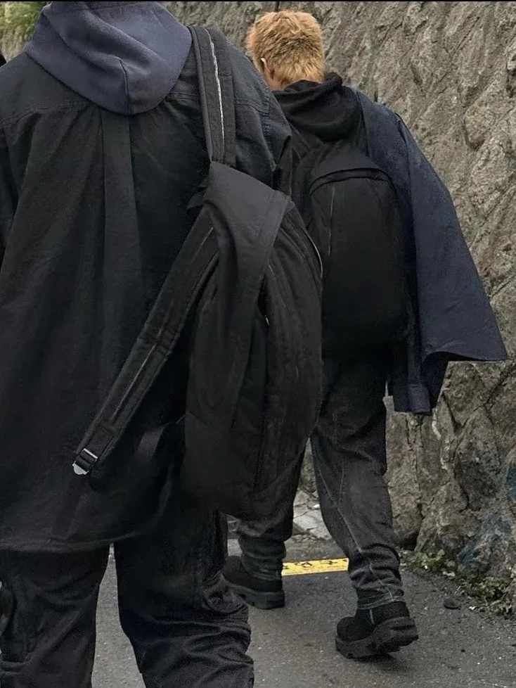 sac à dos en toile noire unisexe, décontracté, style de rue, grande capacité, pour l'école en plein air, pour étudiants