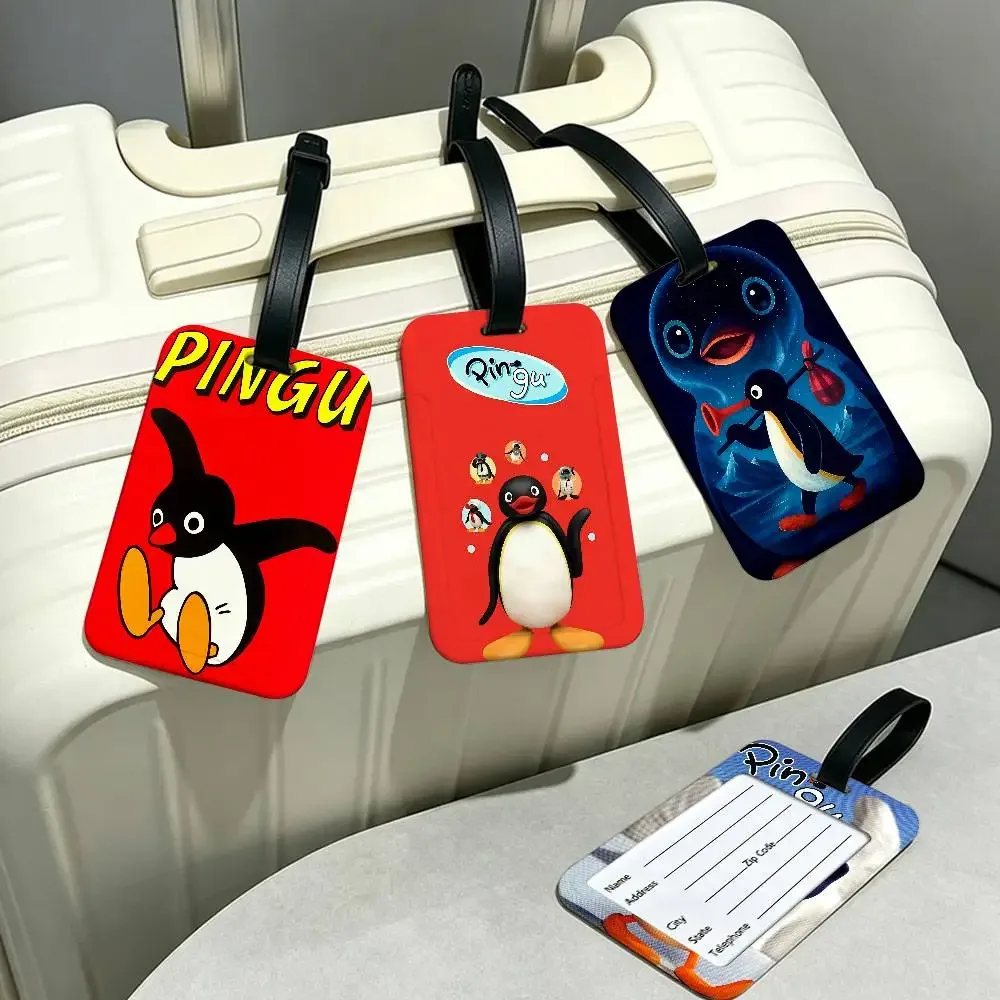 étiquette de bagage classique p-pingu en pvc, porte-carte d'information, marqueur de nom anti-perte pour sac à dos