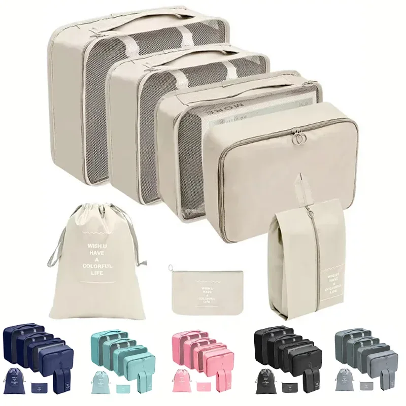 Ensemble de 7 sacs de rangement de voyage, emballage de valise, valise cubique, bagage cartable, sac organisateur de vêtements et de chaussures, pliable, facile à prendre
