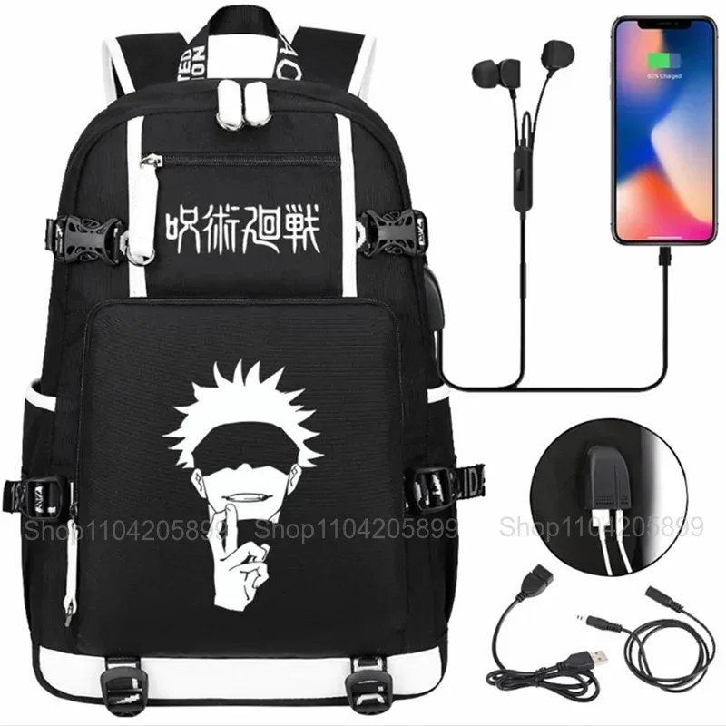sacs à dos jujutsu kaisen, mochila anime, cartable pour étudiants et adolescents, sac à dos décontracté pour hommes et femmes avec charge usb, sac à dos pour ordinateur portable, voyage en plein air